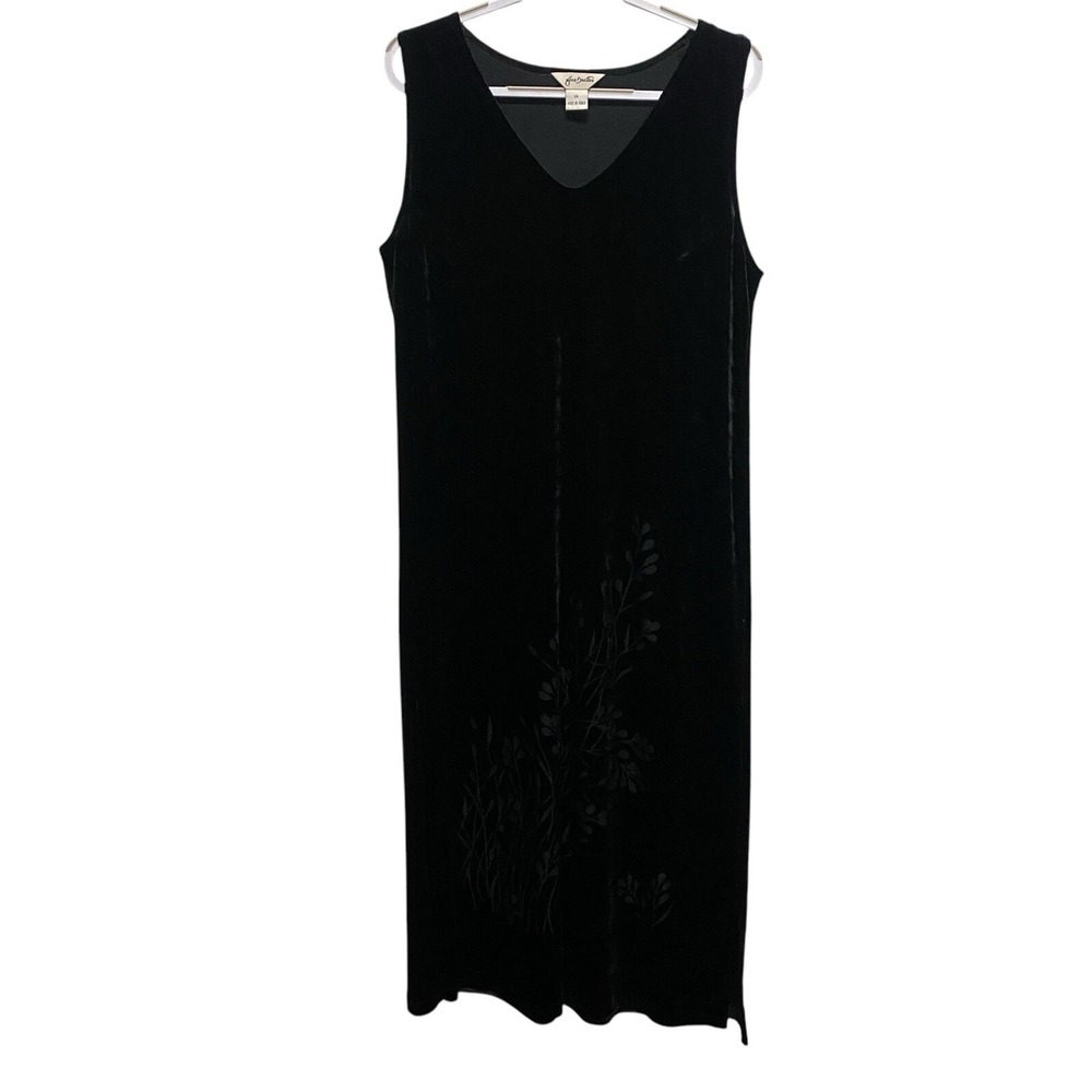 Vtg Fern Bratten Floral Velvet Burnout Maxi Dress 1X Black Whimsigoth Grunge